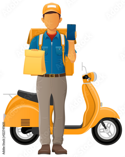 delivery man on scooter courier service vector illustration isolated on white background