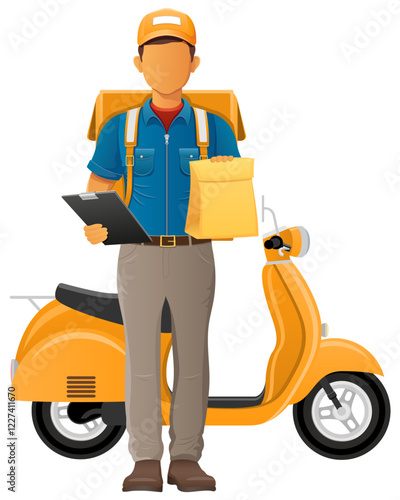 delivery man on scooter courier service vector illustration isolated on white background