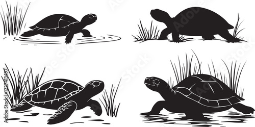 Silhouette of a turtle crawling vector silhouette