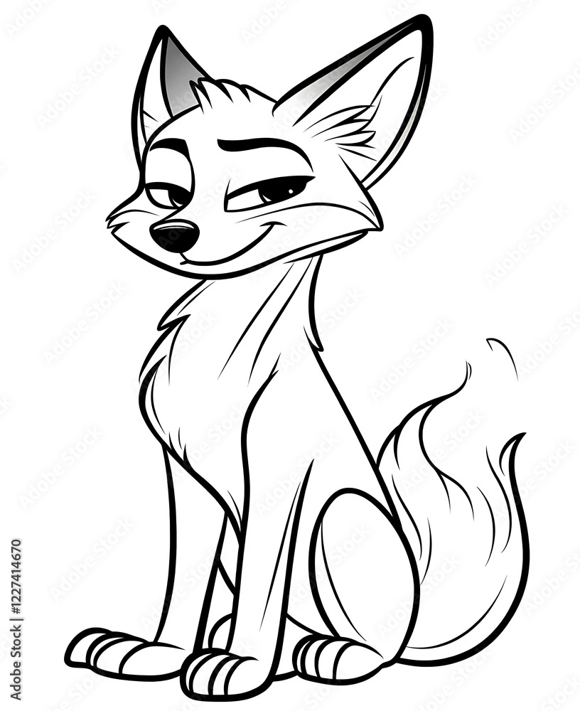 Obraz premium Sly Fox Poses Confidently in Cartoon Art Style with a Mischievous Smirk