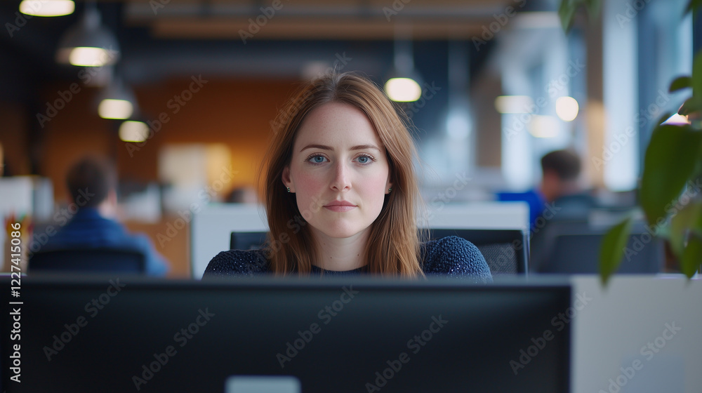 Focused Developer at Dual Monitors in Modern Office Space Focused Developer at Dual Monitors in Modern Office Space