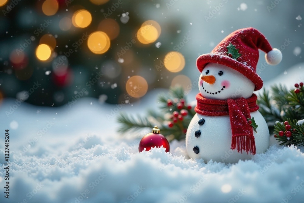 Snowman-themed Christmas ornaments on a winter background, snow, christmas Snowman-themed Christmas ornaments on a winter background, snow, christmas