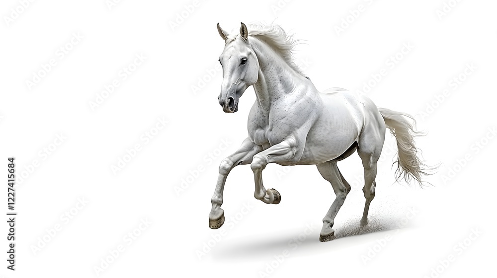 Fototapeta premium Powerful White Horse Galloping in Mid Motion on Clean Background