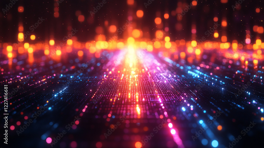 Vibrant neon abstract background with multicolored lights against a dark backdrop Vibrant neon abstract background with multicolored lights against a dark backdrop