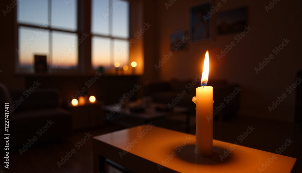Cozy candlelight ambiance in living room at dusk, Earth Hour concept Cozy candlelight ambiance in living room at dusk, Earth Hour concept
