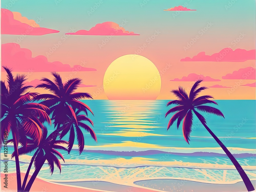 Retro Miami Dance Party Palm Trees Ocean Polaroid Background Retro Miami Dance Party Palm Trees Ocean Polaroid Background