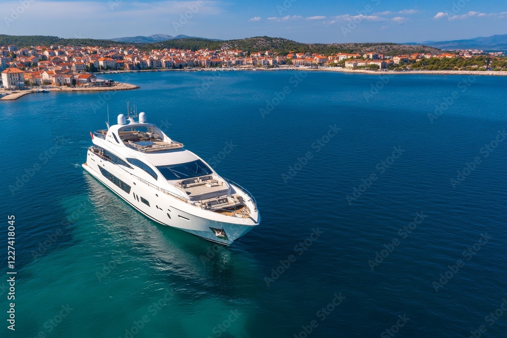 Large white cruise ship is sailing in the ocean Large white cruise ship is sailing in the ocean