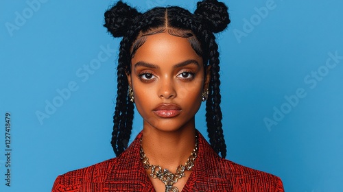 Fashion hair cut creative concept. Fashionable Young African American Woman with Braided Hairstyle and Metallic Accents