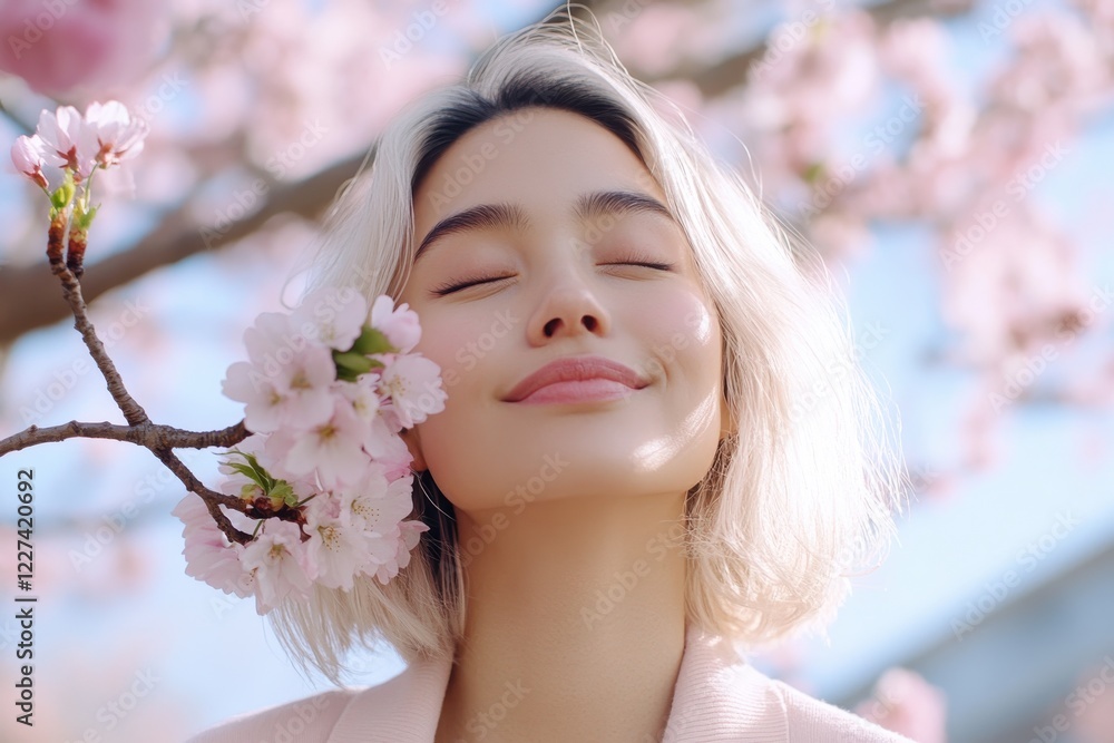 A bright and playful woman smiles joyfully as she engages with vibrant spring flora, depicting the carefree essence of beauty and the joy of nature's rebirth. A bright and playful woman smiles joyfully as she engages with vibrant spring flora, depicting the carefree essence of beauty and the joy of nature's rebirth.