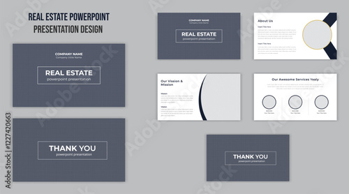 Powerpoint presentation templates set for business and real estate. Use for keynote presentation, brochure design, website slider, landing page, annual report, company profile, social media banner