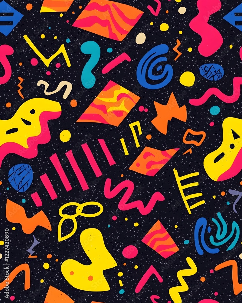 Obraz premium Vibrant Seamless Pattern with Playful Geometric Motifs in Neon Colors