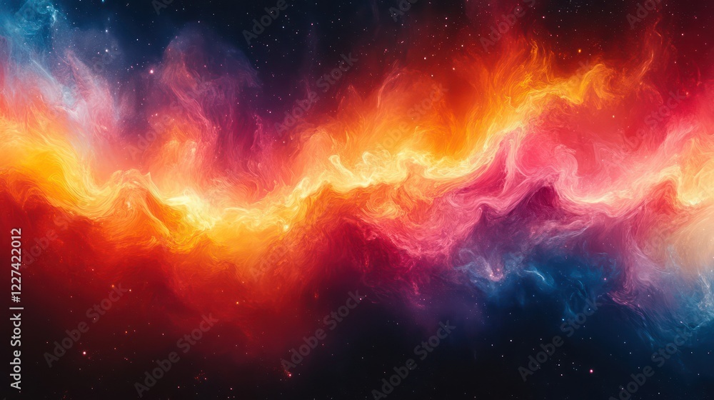 Naklejka premium Cosmic Nebula: Fiery Hues of a Celestial Dance