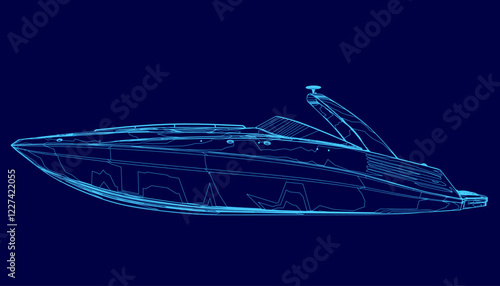 Blue boat outline. The boat is shown in a stylized way, with a blue background outline