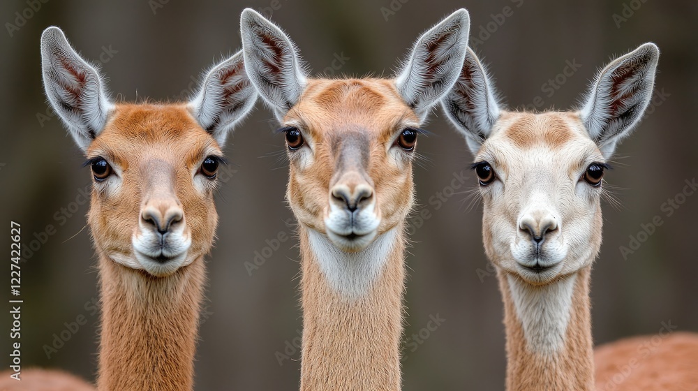 Obraz premium Three graceful gazelles, close-up portrait, wildlife reserve, blurred background
