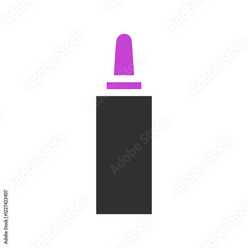 A simple black bottle with a purple top graphic