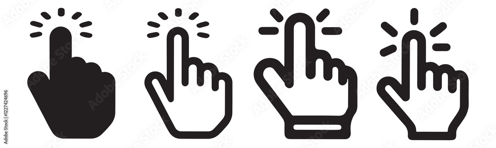 Hand cursor icon set vector art illustration. Hand cursor icon set vector art illustration.