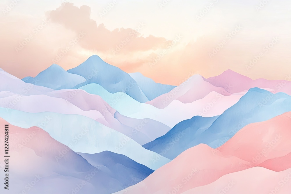 Pastel Mountainscape Under a Soft Pink Sky Pastel Mountainscape Under a Soft Pink Sky