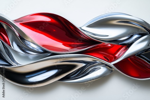 Wallpaper Mural Abstract wall art featuring intricate red and silver metal waves creating a dynamic visual flow Torontodigital.ca