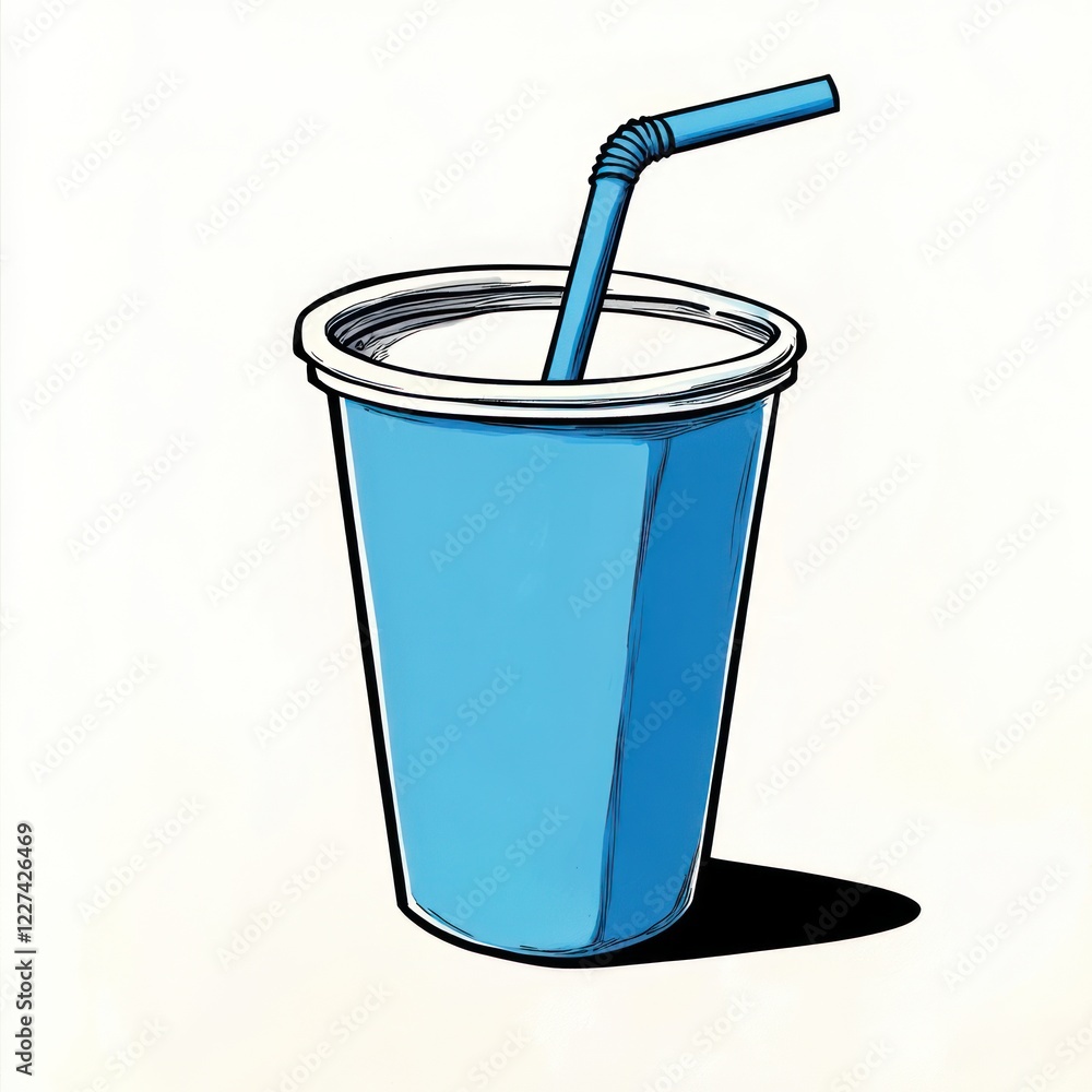 Blue soda cup with straw, white background, simple illustration, for menu design Blue soda cup with straw, white background, simple illustration, for menu design