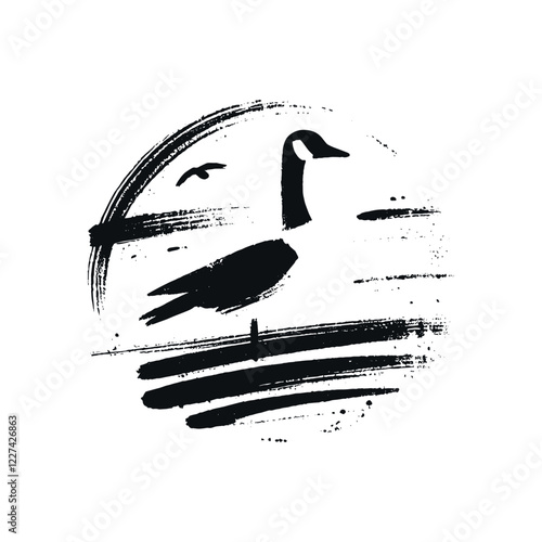 Minimalistic hand-drawn Canada goose black  art