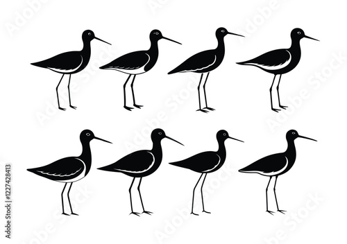 Silhouettes of Wading Birds Collection,shoebill,strok vector silhouette .marsh bird shadow illustration isolated on background