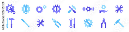 Working tools set. Isolated work tool icon. Repair equipment. Toolbox vector set. Wrench and spanner sign. Hummer and screwdriver symbol.