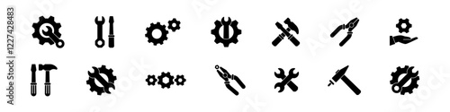 Working tools set. Isolated work tool icon. Repair equipment. Toolbox vector set. Wrench and spanner sign. Hummer and screwdriver symbol.