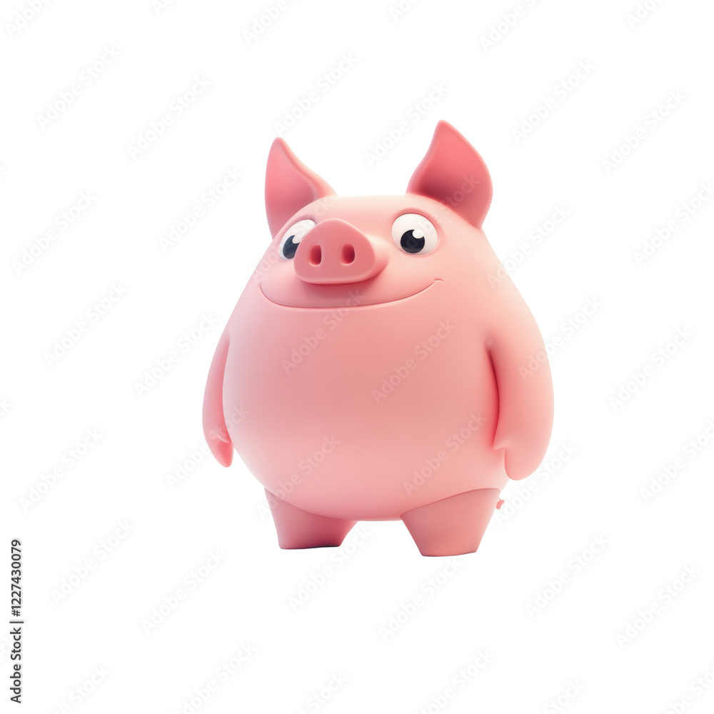 Obraz premium Cute Cartoon Pig Character with Big Eyes and Friendly Smile