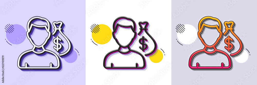 Salary line icon. Halftone dotted pattern. Gradient icon with grain shadow. Business wages sign. Cash money bribe symbol. Line salary icon. Various designs. Vector Salary line icon. Halftone dotted pattern. Gradient icon with grain shadow. Business wages sign. Cash money bribe symbol. Line salary icon. Various designs. Vector