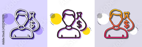 Salary line icon. Halftone dotted pattern. Gradient icon with grain shadow. Business wages sign. Cash money bribe symbol. Line salary icon. Various designs. Vector