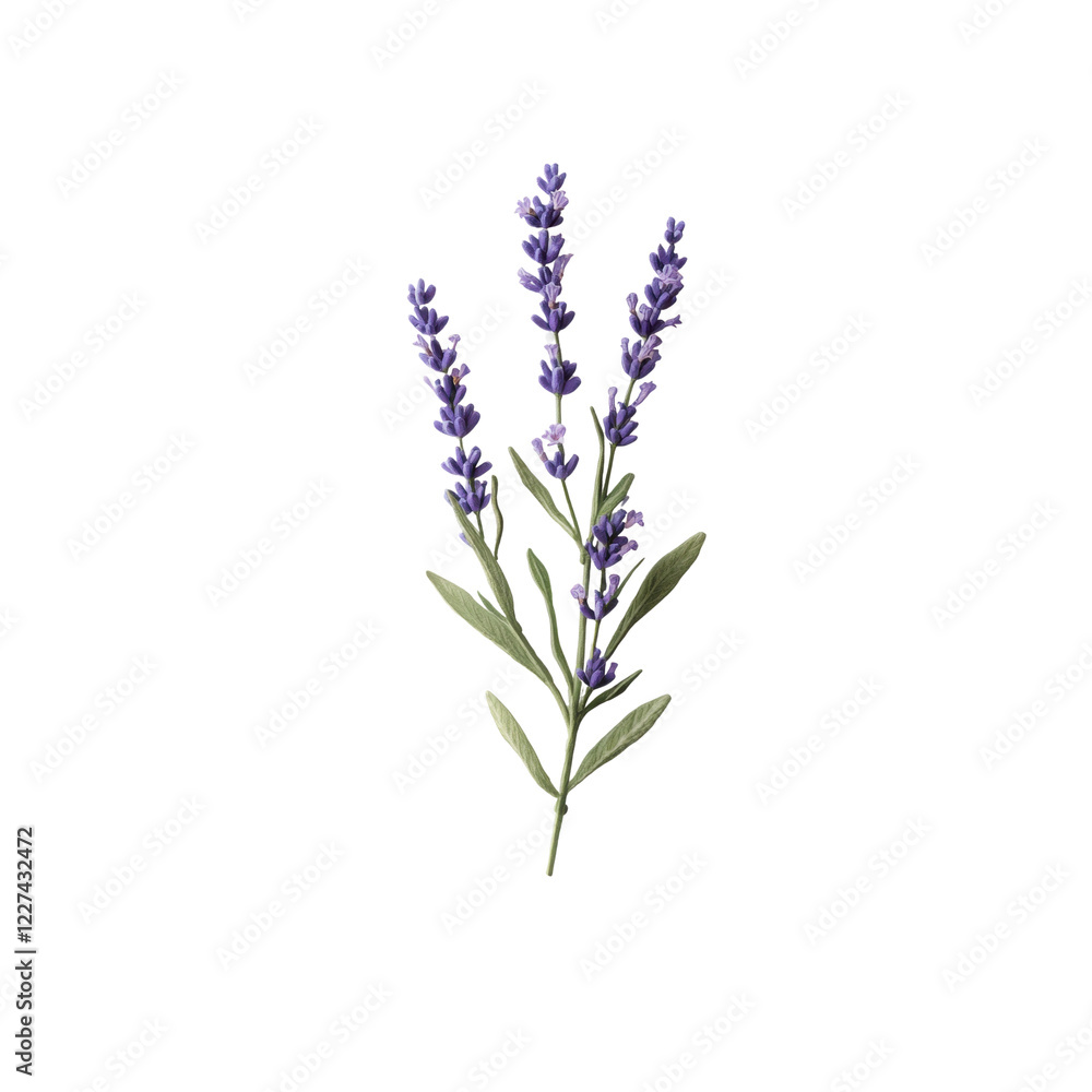 Naklejka premium Lavender Plant with Blossoming Purple Flowers and Green Leaves