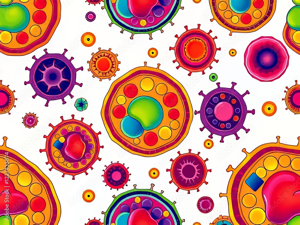 Fototapeta premium Vibrant Animal Cell Diagram Background Pattern - Educational AI Art