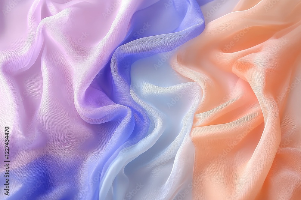 Obraz premium Soft delicate fabric draping in shades of lavender, blue, and peach revealing the beauty of textile artistry