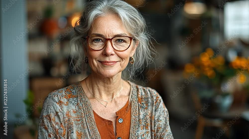 Mature Confidence: A captivating portrait of a silver-haired woman in stylish eyeglasses, exuding an air of maturity and self-assurance, capturing the beauty of aging gracefully. Mature Confidence: A captivating portrait of a silver-haired woman in stylish eyeglasses, exuding an air of maturity and self-assurance, capturing the beauty of aging gracefully.