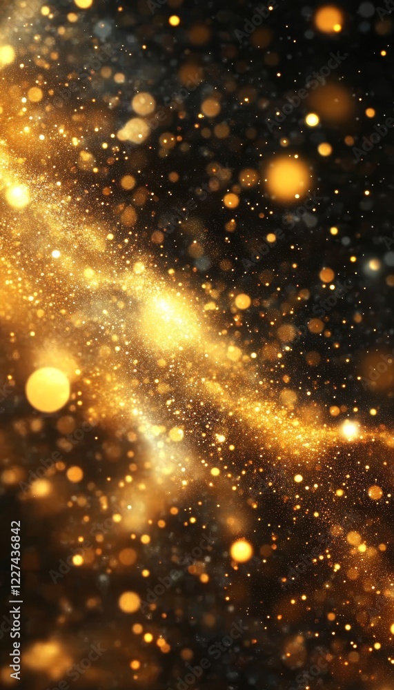 Fototapeta premium Golden Bokeh Lights On Dark Background Abstract Festive Holiday Background, Magazine Quality