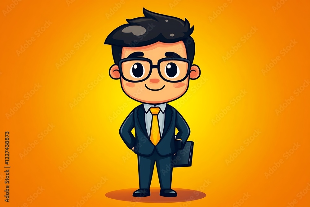 Adorable Cartoon Businessman Orange Background