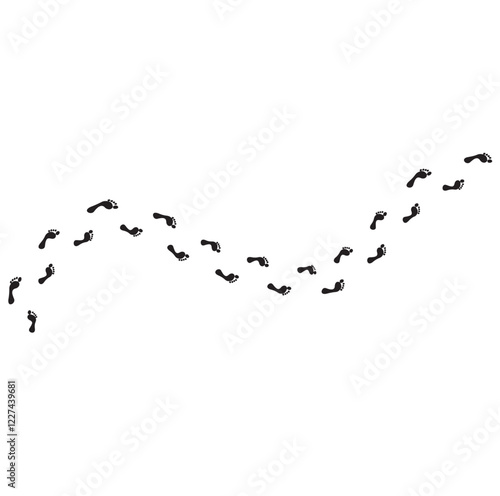 Black Footprint Frames and Trails. Walking Marks Set. Round and Square Frames. Footsteps Border.