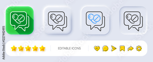 Medical drugs line icon. Neumorphic, Flat shadow, 3d buttons. Medicine pills sign. Pharmacy medication symbol. Line medical drugs icon. Social media icons. Vector