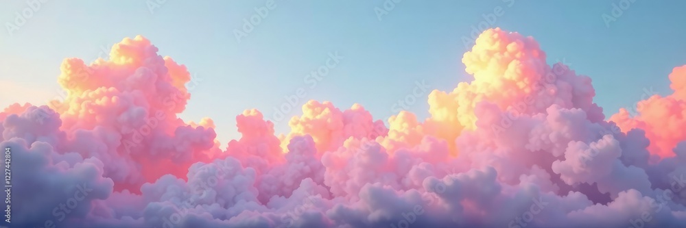 Softly glowing clouds of pink and orange hues fade into serene blue sky, pink, sky Softly glowing clouds of pink and orange hues fade into serene blue sky, pink, sky