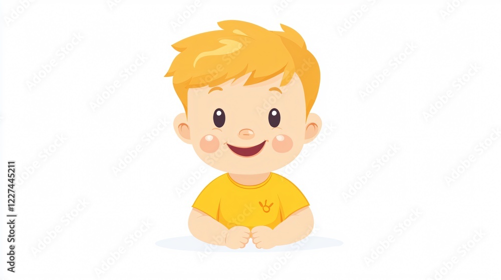Cute Small Baby in Yellow T-Shirt Smiling Happily - Adorable Infant with Blonde Hair - Happy Baby Portrait - Joyful Toddler Photography Cute Small Baby in Yellow T-Shirt Smiling Happily - Adorable Infant with Blonde Hair - Happy Baby Portrait - Joyful Toddler Photography