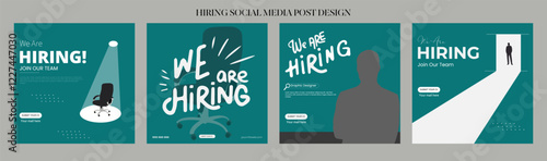 We are hiring job vacancy social media post banner design template with red color. We are hiring job vacancy square web banner design. Employee vacancy announcement. Illustration isolated
