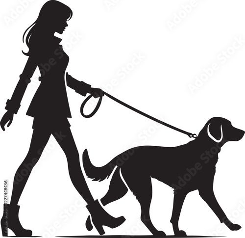 people walk a dog design image victor style with the white background.