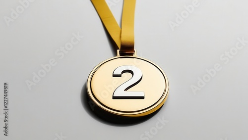 A shining gold medal with the number 2, symbolizing achievement and excellence in sports competitions. photo