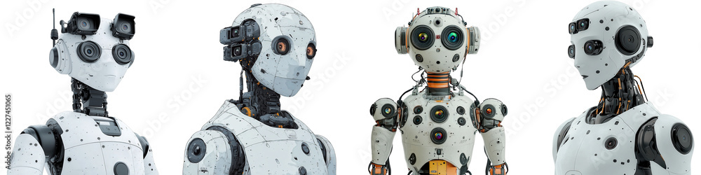 Illustration of an AI robot design featuring playful stitching, diverse styles, and intricate mechanical details in a vector format Illustration of an AI robot design featuring playful stitching, diverse styles, and intricate mechanical details in a vector format