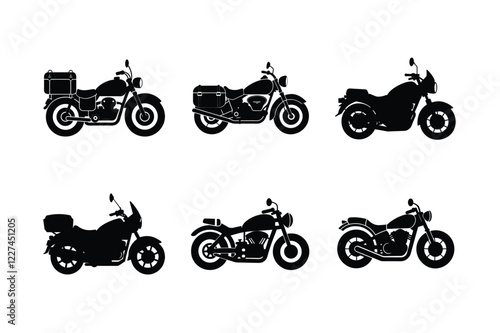 Motorcycle touring silhouette on white isolated background