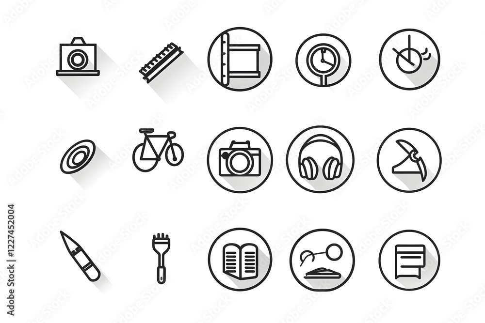 Minimalist Outline Icons Collection Representing Various Hobbies and Leisure Activities Minimalist Outline Icons Collection Representing Various Hobbies and Leisure Activities