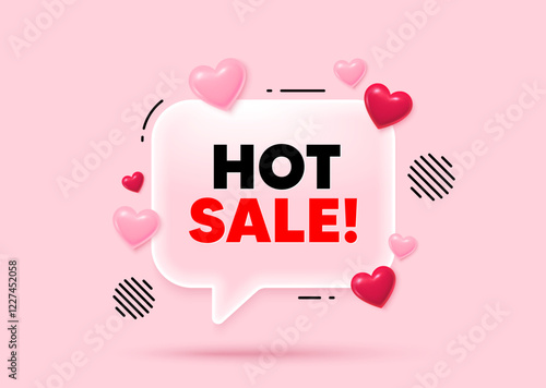 Hot sale glass speech bubble. Social media concept. Hot Sale tag. Special offer price sign. Advertising Discounts symbol. 3d hearts love speech bubble. Vector
