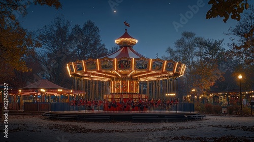 Wallpaper Mural Night carousel park autumn ride illuminated Torontodigital.ca