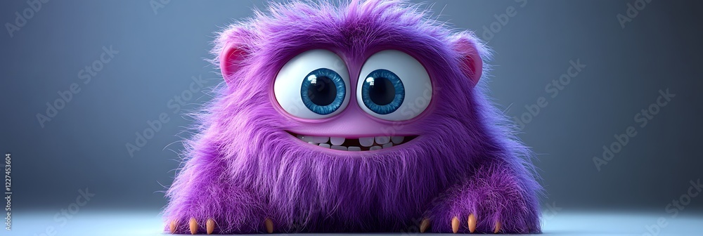 Fototapeta premium Vibrant Violet Furry Monster - 3D Cartoon Character