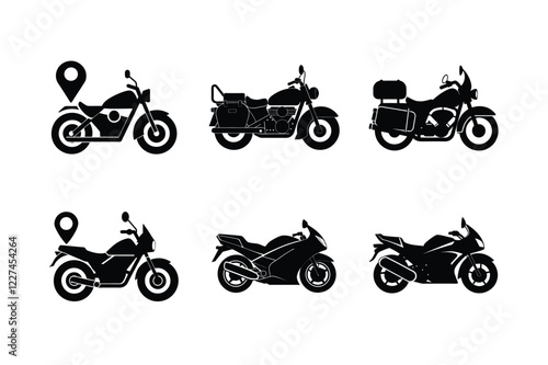 Old touring motorcycle silhouette on white isolated background